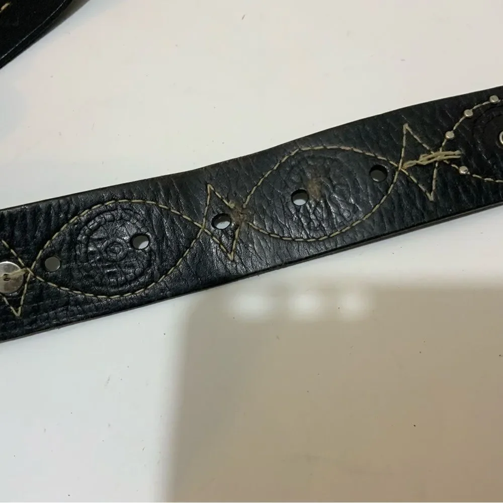 Fossil Leather Belt Embossed Flower Metal Stud Accents, size Medium